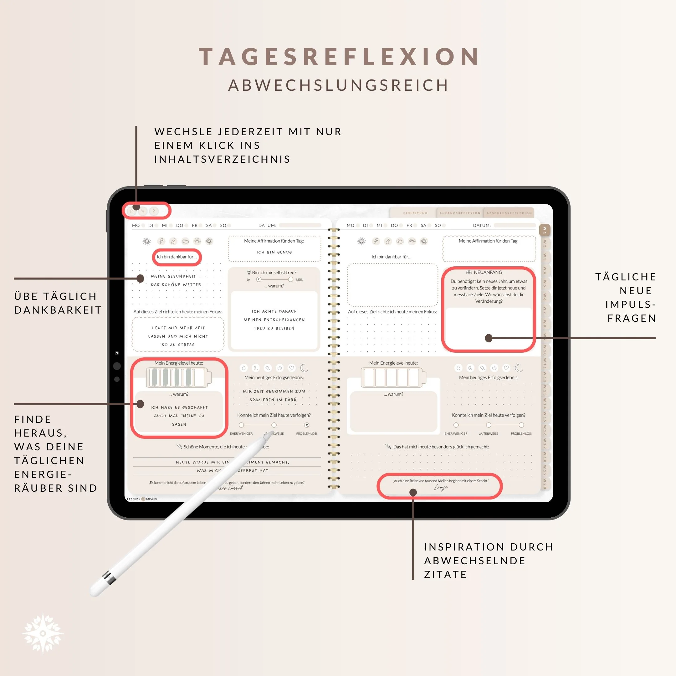 Digitales 5 Minuten-Achtsamkeitstagebuch - PDF mit Hyperlinks - Image 3