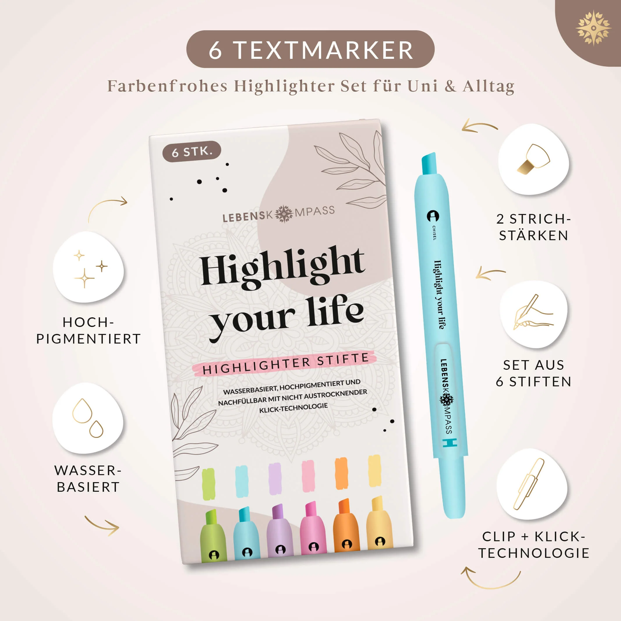 Textmarker Stifte - 6er Set Highlighter - Image 3