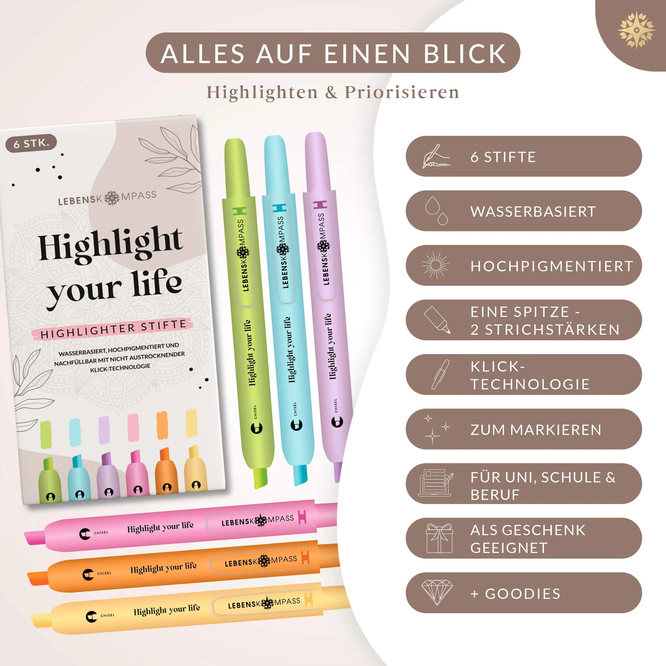 Textmarker Stifte - 6er Set Highlighter - Image 5
